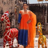 Sunset Ombre Chanderi Set With Floral Embroidery