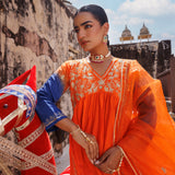 Sunset Ombre Chanderi Set With Floral Embroidery