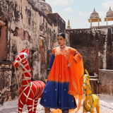 Sunset Ombre Chanderi Set With Floral Embroidery