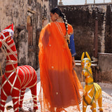 Sunset Ombre Chanderi Set With Floral Embroidery