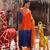 Sunset Ombre Chanderi Set With Floral Embroidery