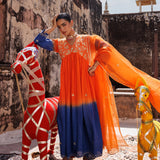 Sunset Ombre Chanderi Set With Floral Embroidery