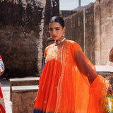Sunset Ombre Chanderi Set With Floral Embroidery