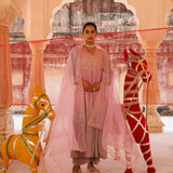 Dusty Rose Chanderi Anarkali With Golden Vine Work