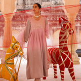 Dusty Rose Chanderi Anarkali With Golden Vine Work