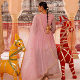 Dusty Rose Chanderi Anarkali With Golden Vine Work