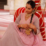 Dusty Rose Chanderi Anarkali With Golden Vine Work