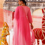 Bubblegum Pink Chanderi Anarkali With Golden Embroidery