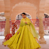 Green Tiered Cotton Anarkali