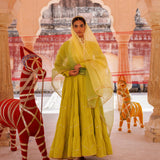 Green Tiered Cotton Anarkali
