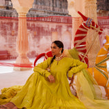 Green Tiered Cotton Anarkali