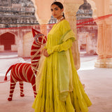 Green Tiered Cotton Anarkali