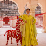 Green Tiered Cotton Anarkali