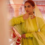 Green Tiered Cotton Anarkali