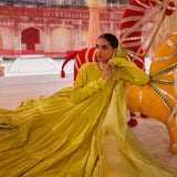 Green Tiered Cotton Anarkali