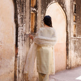 Cream White Silk Set With Golden Paisley Yoke
