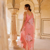 Peach Floral Print Cotton Co-Ord With Scalloped Dupatta