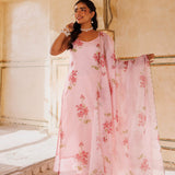 Blush Pink Floral Print Cotton Kaftan Set