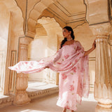 Blush Pink Floral Print Cotton Kaftan Set