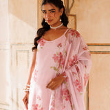 Blush Pink Floral Print Cotton Kaftan Set