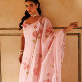 Blush Pink Floral Print Cotton Kaftan Set