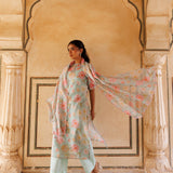 Powder Blue Floral Print Cotton Kurta Set