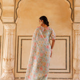 Powder Blue Floral Print Cotton Kurta Set