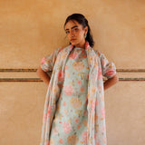 Powder Blue Floral Print Cotton Kurta Set