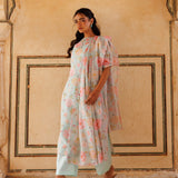 Powder Blue Floral Print Cotton Kurta Set