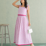 Pink Multi-Check Cotton Coord Set with Tie-Strap Detail