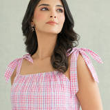 Pink Multi-Check Cotton Coord Set with Tie-Strap Detail
