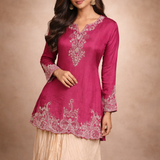 Bright Pink Silk Blend Embroidered Kurta Set