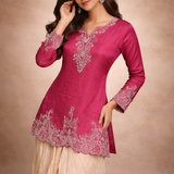 Bright Pink Silk Blend Embroidered Kurta Set