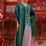 Emerald Green Chanderi Salwar Set With Ombre Dupatta