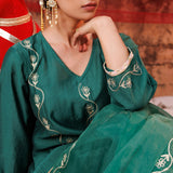 Emerald Green Chanderi Salwar Set With Ombre Dupatta