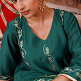 Emerald Green Chanderi Salwar Set With Ombre Dupatta