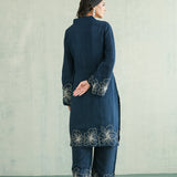 Midnight Blue Floral Border Kurti