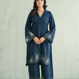 Midnight Blue Floral Border Kurti