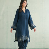 Midnight Blue Floral Border Kurti