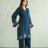 Midnight Blue Floral Border Kurti