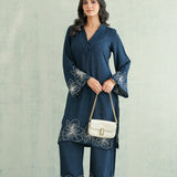 Midnight Blue Floral Border Kurti