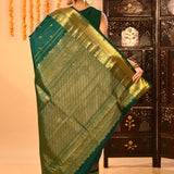 Bottle Green With Gold Zari Temple Elephant Border On Kanjivaram Silk Saree