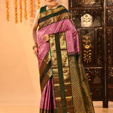 Lavender Pink And Emerald Green Traditional Kanjivaram Silk Saree