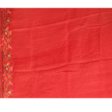 Crimson Red With Checks And Floral, Birds Motif Border Designer Saree