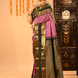 Lavender Pink And Emerald Green Traditional Kanjivaram Silk Saree