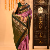 Lavender Pink And Emerald Green Traditional Kanjivaram Silk Saree