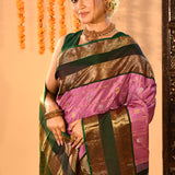 Lavender Pink And Emerald Green Traditional Kanjivaram Silk Saree