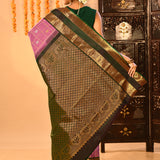 Lavender Pink And Emerald Green Traditional Kanjivaram Silk Saree
