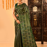 Forest Green Kanchipuram Silk Saree With Butti Anf Floral Meenakari Border
