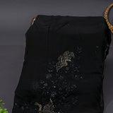 Black Organza Saree With Hand Embroidered Beaded Crane & Floral Motifs